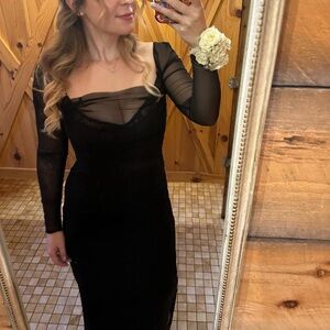 House of CB- Katrina Lace Mesh Long Sleeve Gown